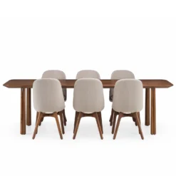 Elliot Dining Table Rectangular By De La Espada -Finest Furniture Shop 056LElliotRectangularTablebyJasonMillerinDanishoiledwalnutwith750SoloChairbyNeri huinDanishoiledwalnutandCoda2232fabric front whitebkgrnd