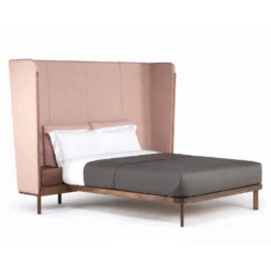 Dubois Bed Tall Headboard With Tables By Luca Nichetto -Finest Furniture Shop 110DuboisBedbyNichettoinwalnutwithClaraandCanvasfabric whitebkgrnd