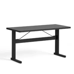 Passerelle Desk Timber Tabletop By Hay -Finest Furniture Shop 9463251609000 PasserelleDeskL140xW65xH74inkblackwblacqueredoakframeandedgeinkblackpowdercoatedcrossbar