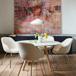 Copenhague CPH 25 Round Dining Table By Hay -Finest Furniture Shop AAC127OlavibyHAY01chromebase PaoSteelPendant470creamwhite CPH25offwhitelinowblacqueroak