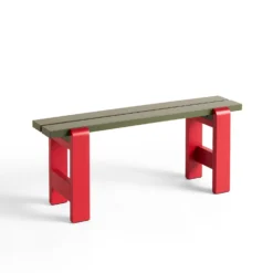 Weekday Bench By Hannes & Fritz For Hay -Finest Furniture Shop AD127 C953 AM99 WeekdayBenchDuoL111x23xH45cmolivewblacqueredpinewoodbenchtop wineredwblacqueredpinewoodframe