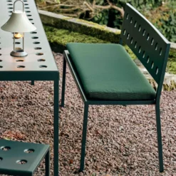 Balcony Dining Bench By Ronan And Erwan Bouroullec For Hay -Finest Furniture Shop BalconyTableL190 BalconyDiningBench BalconyStooldarkforest BalconySeatCushionpalmgreen MousquetonLampoysterwhite