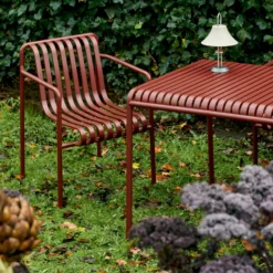 Palissade Dining Armchair By Hay -Finest Furniture Shop PalissadeDiningArmchairironred PalissadeTableL170xW90xH75ironred MousquetonPortableoysterwhite01