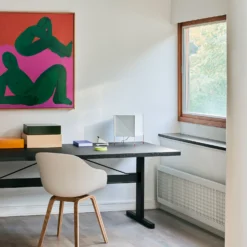 Passerelle Table Timber Tabletop By Hay -Finest Furniture Shop PasserelleTableL200xW85xH74blackwblacqueredoaktabletop frameandedgeblackpowdercoatedcrossbar AAC222melangecreamshellwblacqueroakbase