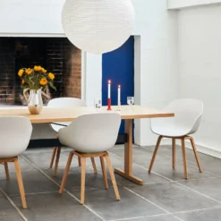 Passerelle Table Timber Tabletop By Hay -Finest Furniture Shop PasserelleTableL300xW95xH74wblacqueredoaktabletop frameandedgeblackpowdercoatedcrossbar AAC222melangecreamshellwblacqueroakbase RicePaperShadedia80classicwhite