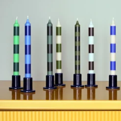 Stripe Candle Sets By Hay -Finest Furniture Shop StripeCandleSetof4blues greens crisp