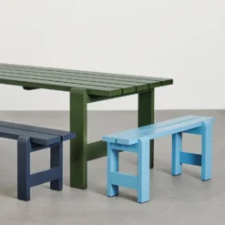 Weekday Bench By Hannes & Fritz For Hay -Finest Furniture Shop WeekdayTableolivewblacquerpinewood WeekdayBenchsteelblue azurebluewblacquerpinewood detail