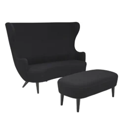 Wingback Sofa By Tom Dixon -Finest Furniture Shop tomdixon wingback sofa and long ottoman black angle